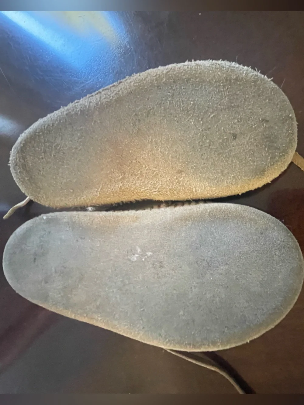 VINTAGE Kids Size 10 Minnetonka Tan Suede Beaded Moccasin with Leather Soles